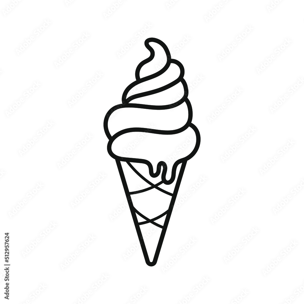 Ice cream cone. Coloring. Black and white vector illustration.