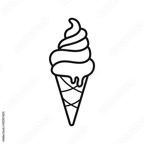 Ice cream cone. Coloring. Black and white vector illustration.
