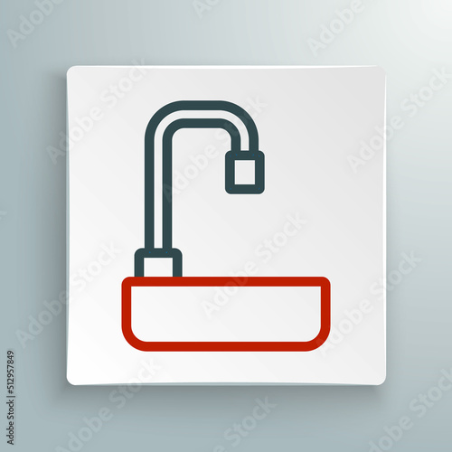 Line Washbasin with water tap icon isolated on white background. Colorful outline concept. Vector