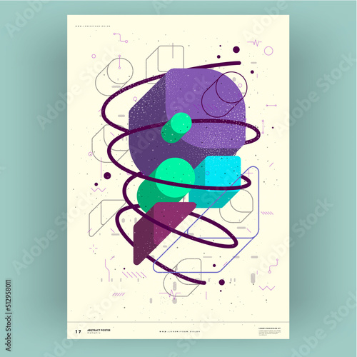 Abstract poster. Vector trendy illustrations of geometric shapes. Memphis and Bauhaus style designs. Modern painting for interior.