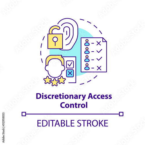 Discretionary access control concept icon. Security management abstract idea thin line illustration. Listing features. Isolated outline drawing. Editable stroke. Arial, Myriad Pro-Bold fonts used
