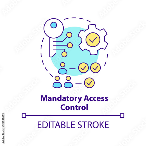 Mandatory access control concept icon. Security management abstract idea thin line illustration. Permissions levels. Isolated outline drawing. Editable stroke. Arial, Myriad Pro-Bold fonts used