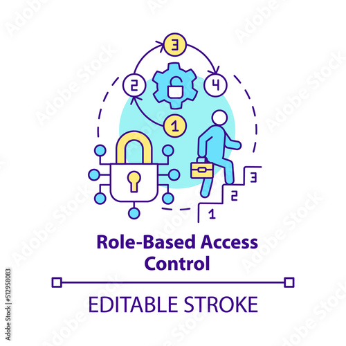 Role-based access control concept icon. Security management abstract idea thin line illustration. Assigning permissions. Isolated outline drawing. Editable stroke. Arial, Myriad Pro-Bold fonts used