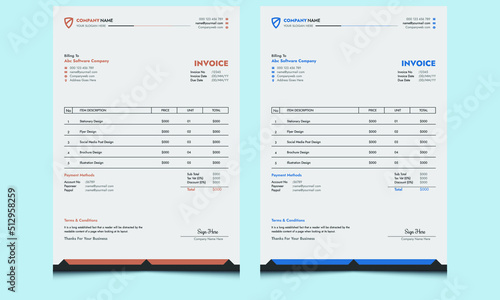 New unique clean simple elegant professional money bill form creative corporate price minimal modern company business invoice design template blue peach color. 
 