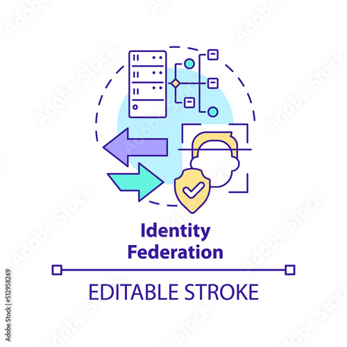Identity federation concept icon. Identity management process abstract idea thin line illustration. Trust domains. Isolated outline drawing. Editable stroke. Arial, Myriad Pro-Bold fonts used
