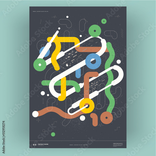 Abstract poster. Vector trendy illustrations of geometric shapes. Memphis and Bauhaus style designs. Modern painting for interior.