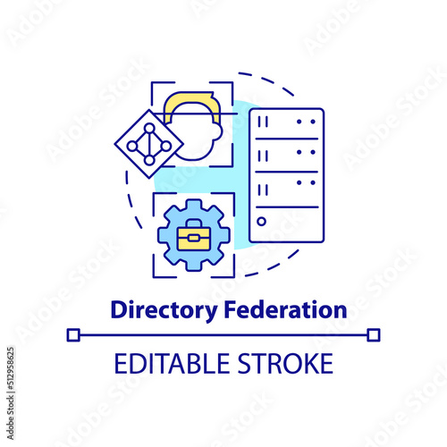 Directory federation concept icon. Directory service abstract idea thin line illustration. Access to applications, systems. Isolated outline drawing. Editable stroke. Arial, Myriad Pro-Bold fonts used