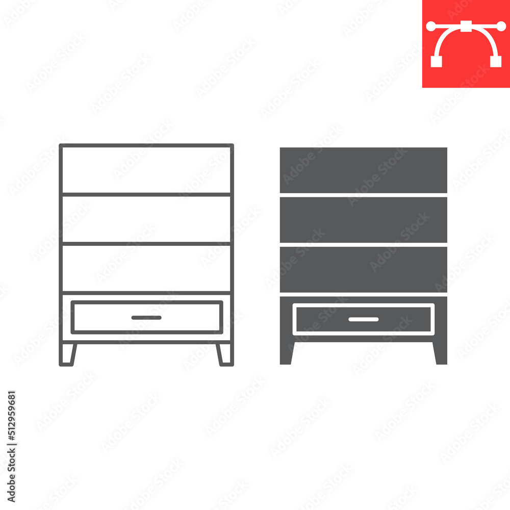 Cupboard line and glyph icon, furniture and interior, cupboard vector icon, vector graphics, editable stroke outline sign, eps 10. Cupboard line and glyph icon, furniture and interior, cupboard vector icon, vector graphics, editable stroke outline sign, eps 10.