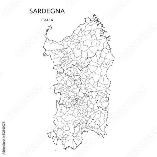 Vector Map of the Geopolitical Subdivisions of the Region of Sardinia (Sardegna) with Provinces and Municipalities (Comuni) as of 2022 - Italy