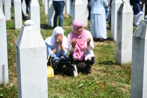 Canvas Print Gravestones in Srebrenica Genocide Memorial in Potocari