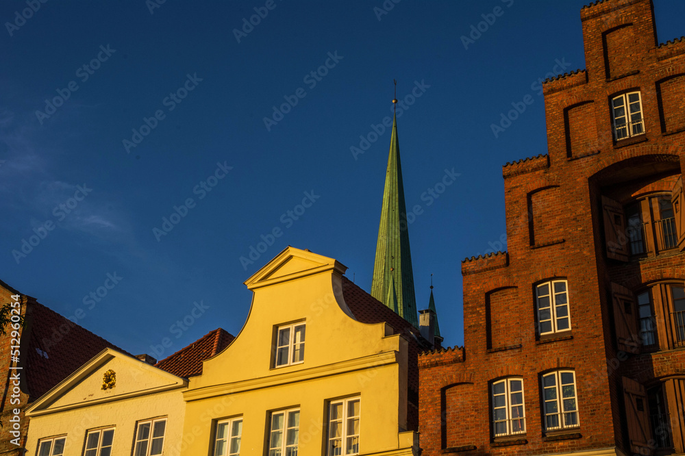 Naklejka premium lubeck skyline at sunset