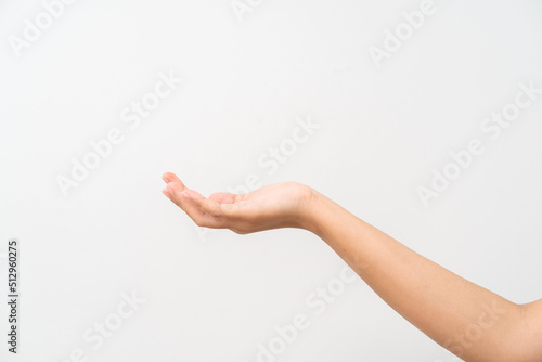 Women hand open on white background
