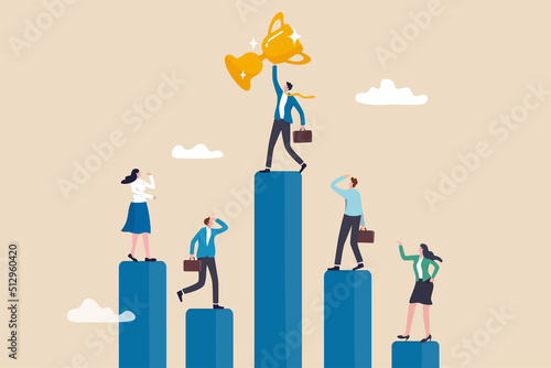 Business competition, performance comparison chart between company profit or employee, winner and loser in contest, achievement concept, business people compete on performance graph with one winner.