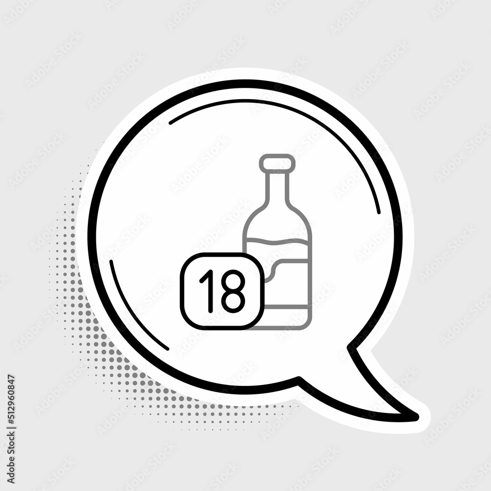 Line Wine bottle icon isolated on grey background. Age limit for alcohol. Colorful outline concept. Vector Line Wine bottle icon isolated on grey background. Age limit for alcohol. Colorful outline concept. Vector