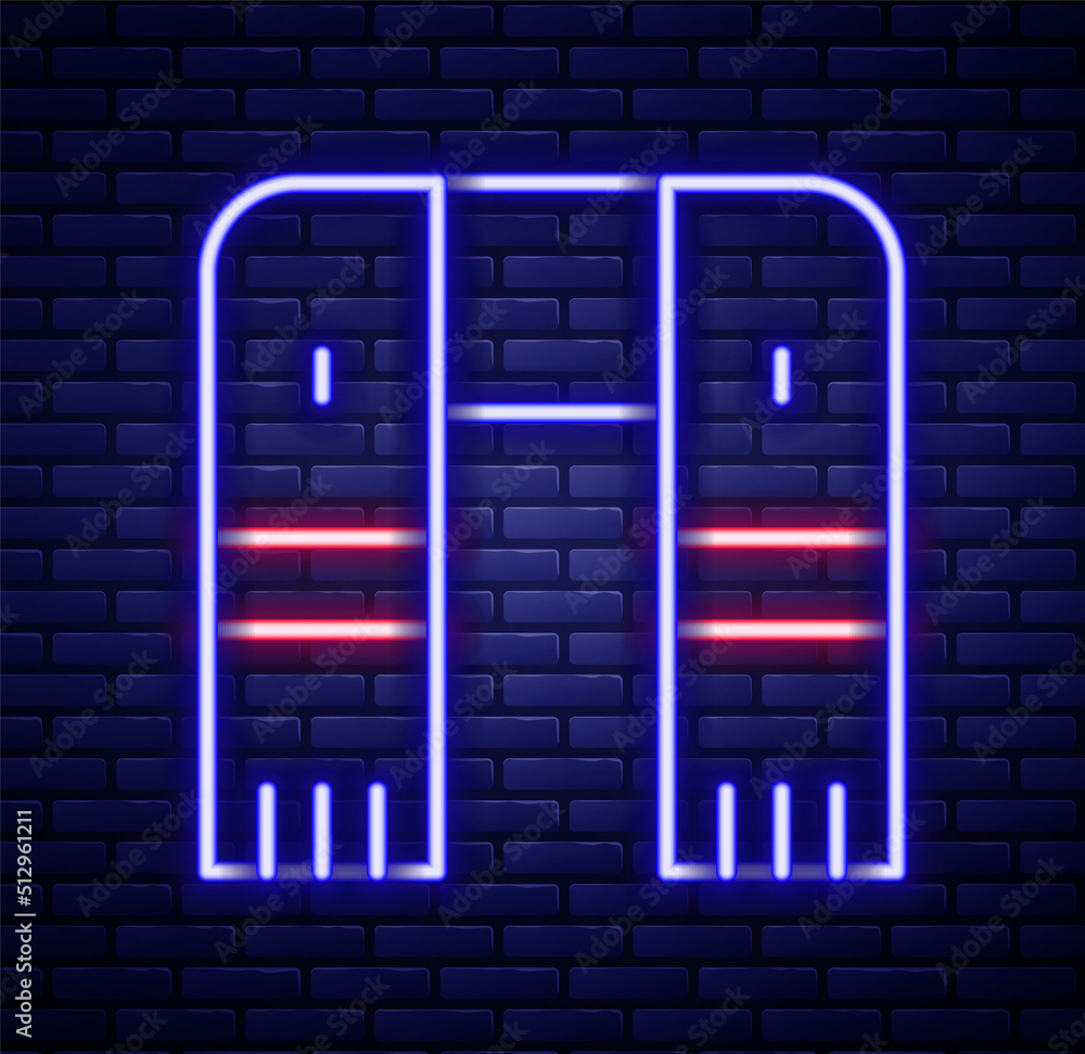 Glowing neon line Winter scarf icon isolated on brick wall background. Colorful outline concept. Vector Glowing neon line Winter scarf icon isolated on brick wall background. Colorful outline concept. Vector