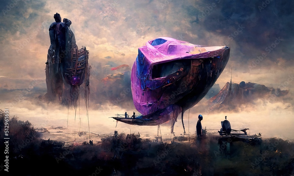 Fantastic landscape paintings in the Beksinski style Stock Illustration ...