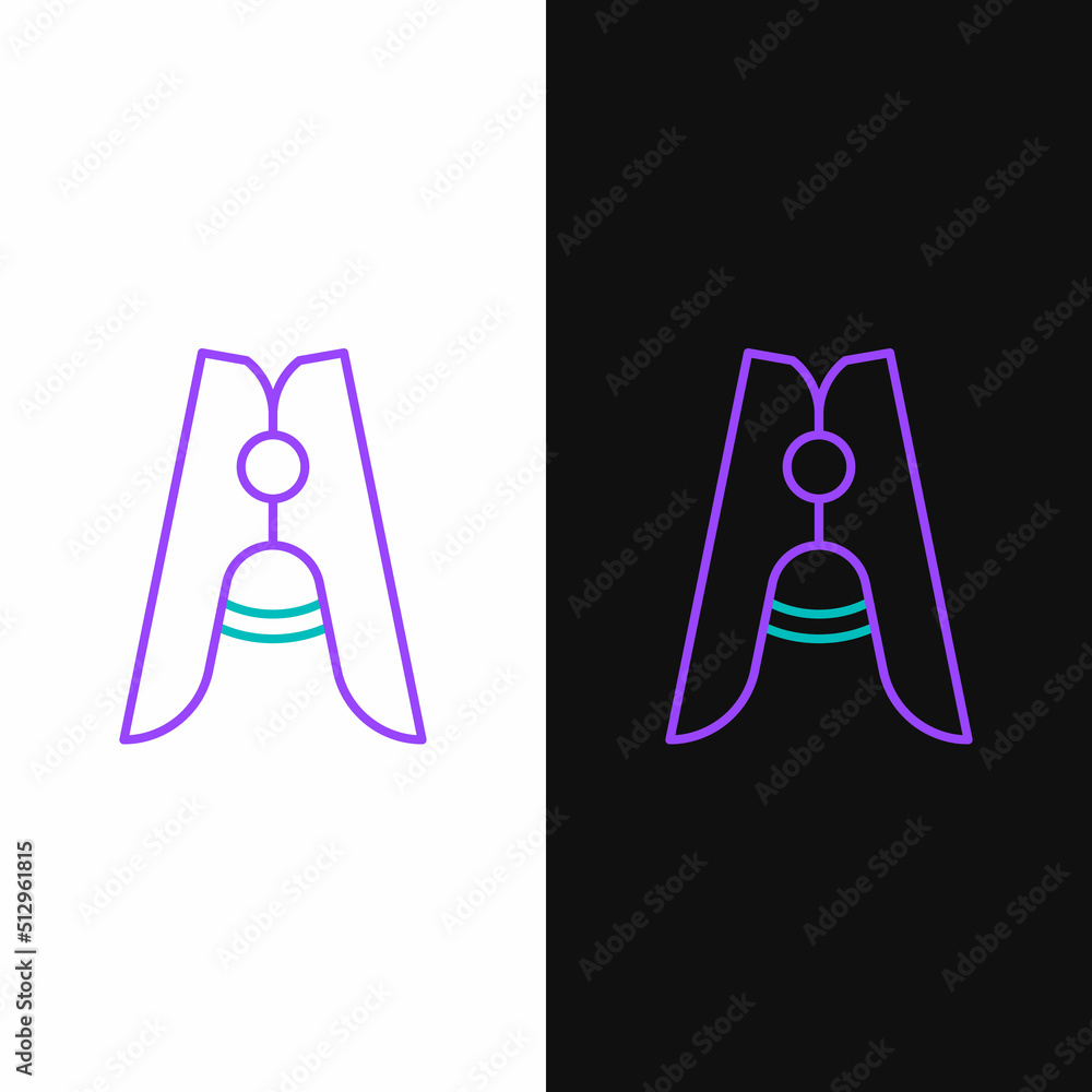 Line Old wood clothes pin icon isolated on white and black background. Clothes peg. Colorful outline concept. Vector Line Old wood clothes pin icon isolated on white and black background. Clothes peg. Colorful outline concept. Vector