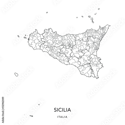 Vector Map of the Geopolitical Subdivisions of the Region of Sicily (Sicilia) with Provinces and Municipalities (Comuni) as of 2022 - Italy