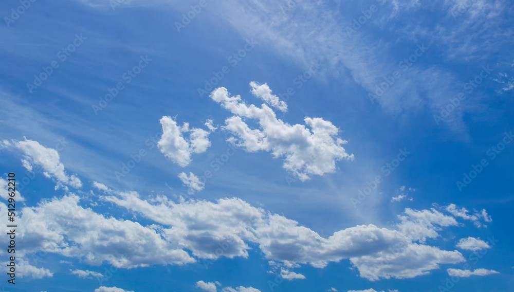 Fototapeta premium Blue sky background. Blue sky with white clouds. Beautiful nature. Heaven