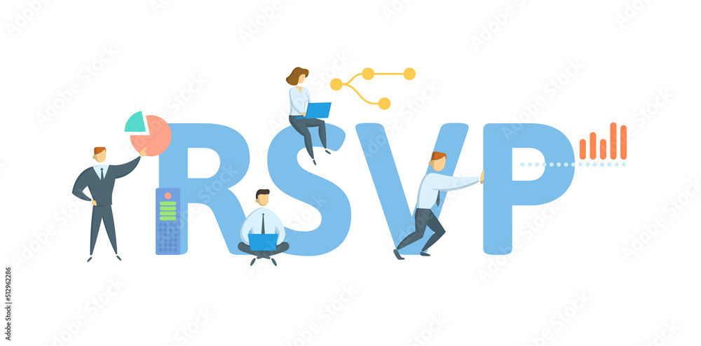 RSVP, Resource Reservation Protocol. Concept with keyword, people and icons. Flat vector illustration. Isolated on white.