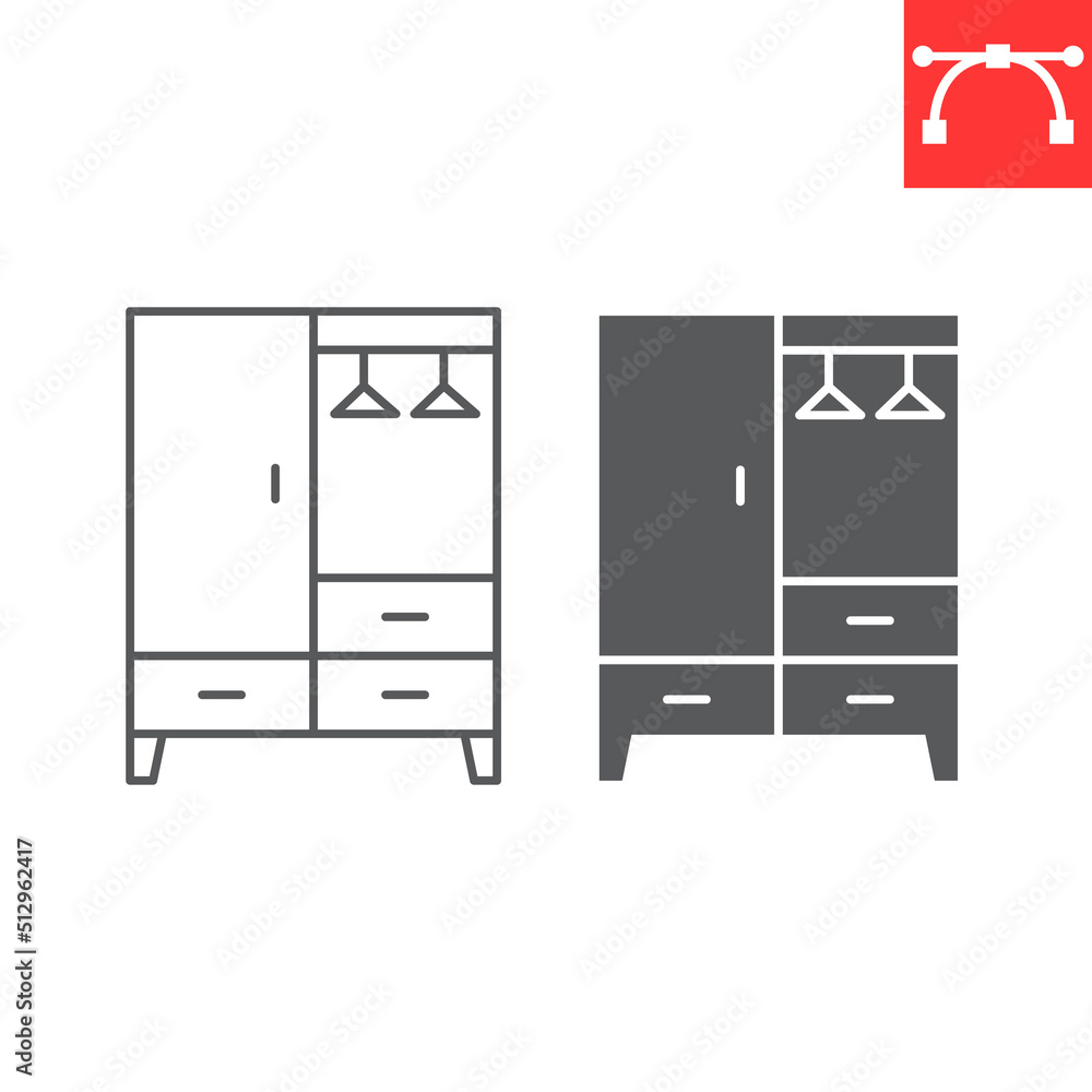Wardrobe line and glyph icon, furniture and interior, cupboard vector icon, vector graphics, editable stroke outline sign, eps 10. Wardrobe line and glyph icon, furniture and interior, cupboard vector icon, vector graphics, editable stroke outline sign, eps 10.