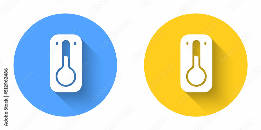 White Coffee thermometer icon isolated with long shadow background. Circle button. Vector White Coffee thermometer icon isolated with long shadow background. Circle button. Vector