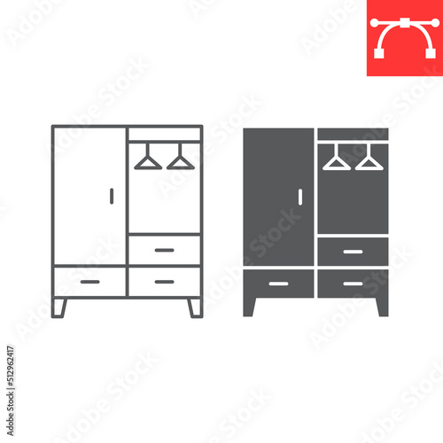 Wardrobe line and glyph icon, furniture and interior, cupboard vector icon, vector graphics, editable stroke outline sign, eps 10.