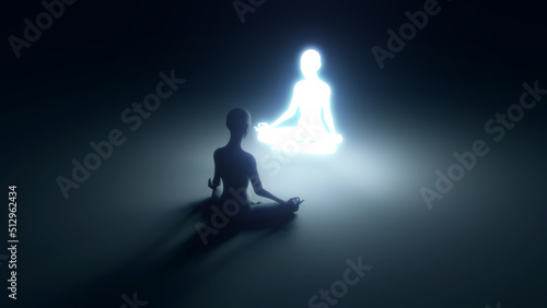 3d illustration of the higher self. the body of light. a true teacher to himself photo