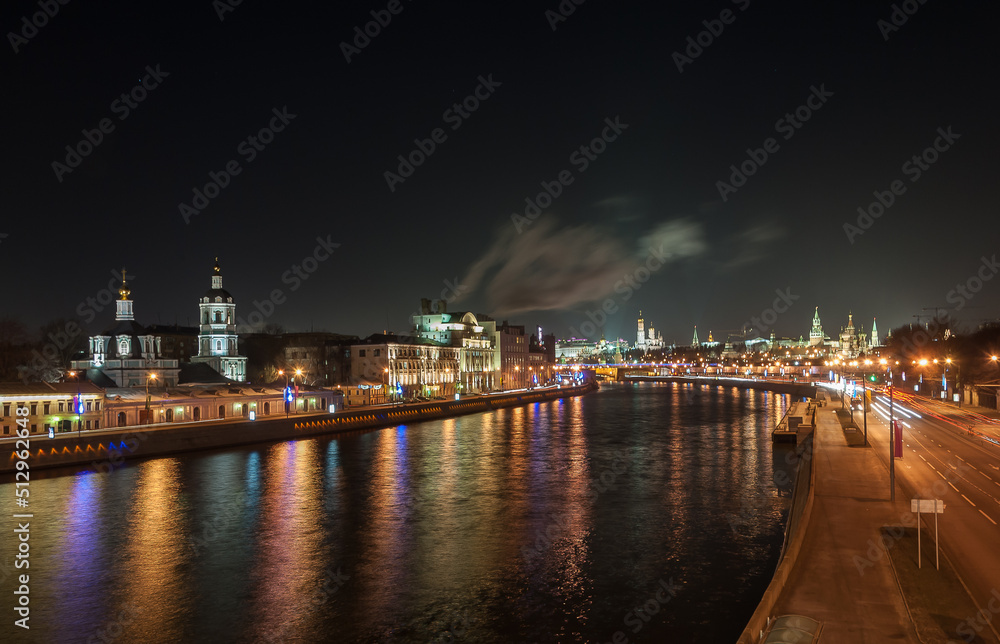 View from the bridge to Moscow at night