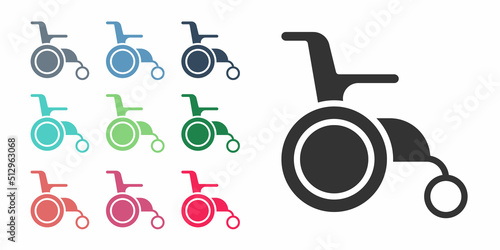 Black Wheelchair for disabled person icon isolated on white background. Set icons colorful. Vector
