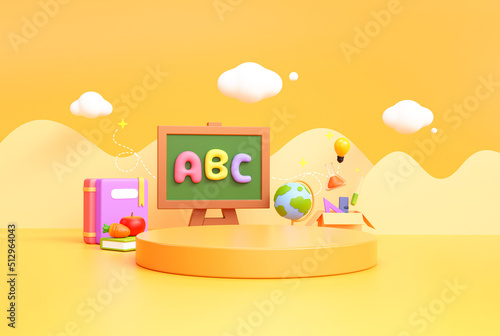 Obraz na plátně Back to school podium 3d background empty backdrop pedestal product display for