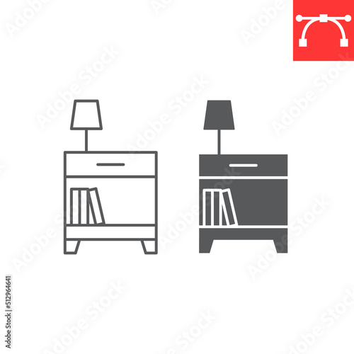 Bedside table line and glyph icon, furniture and interior, nightstand vector icon, vector graphics, editable stroke outline sign, eps 10.