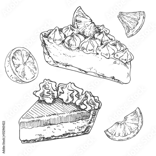 Hand drawn vector lemon cream pie illustration