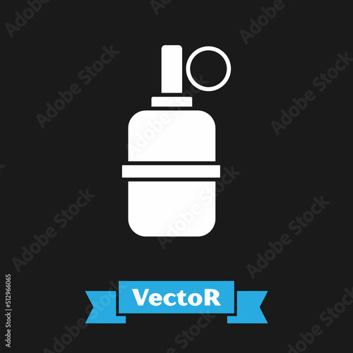 White Hand grenade icon isolated on black background. Bomb explosion. Vector
