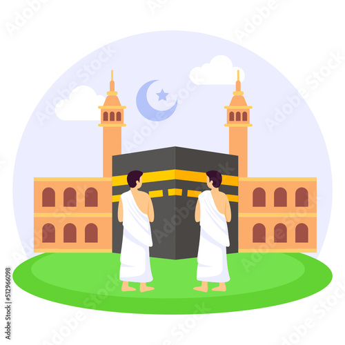 pilgrims perform an arrival welcome tawaf Concept,  direction of prayer for Muslims Vector Icon Design,  Eid al-Azha or Eid ul Kabir Symbol, Hajj Sign, Muslims religious Festival Stock illustration photo