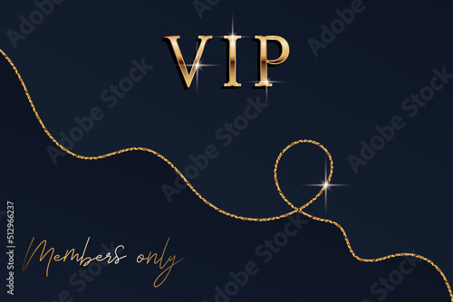 Modern black vip background with golden lines, text. Elegant design for business, loyalty, bonus, greeting card, gift certificate template. Vector illustration for club, party, invitation, premium