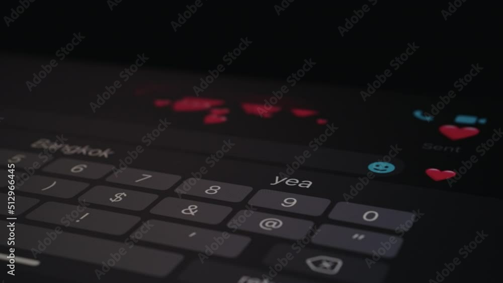 Smart phone screen show heart emoji on application send message. 5G technology. Smart phone screen show heart emoji on application send message. 5G technology.