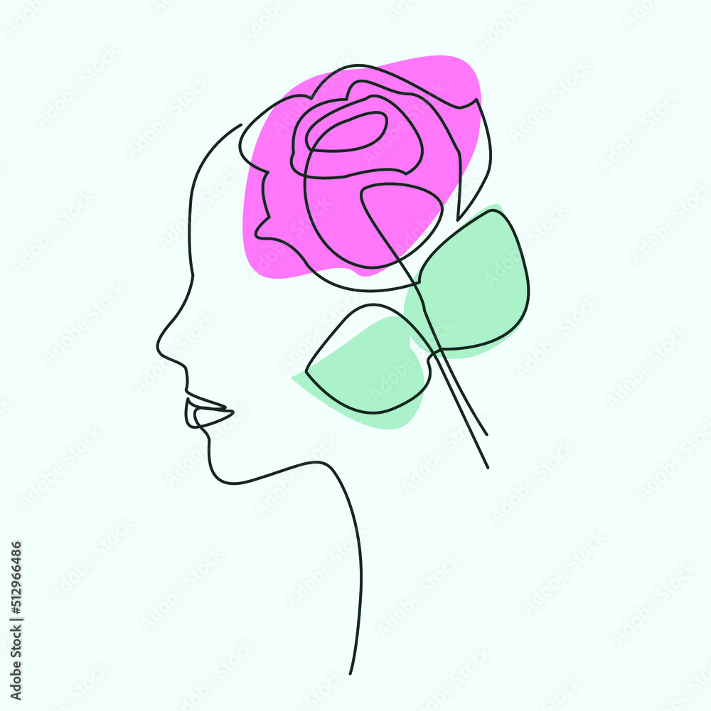 Continuous Line Art Girl Face With Rose Flower Drawing. Vector Illustration best for wall art Continuous Line Art Girl Face With Rose Flower Drawing. Vector Illustration best for wall art