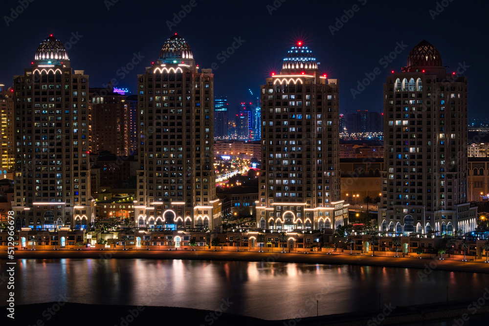 Doha City Skyline Residential Towers at Night
