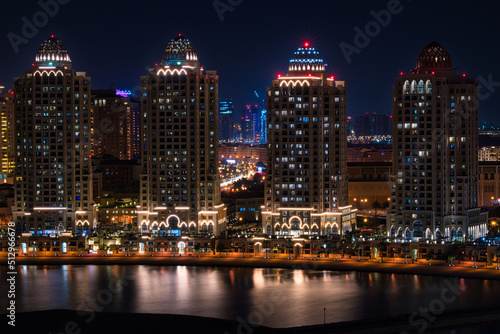 Doha City Skyline Residential Towers at Night