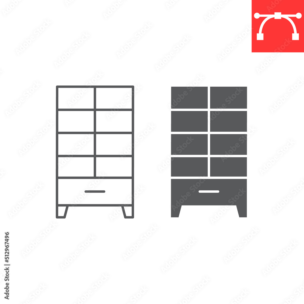 Cupboard line and glyph icon, furniture and interior, cupboard vector icon, vector graphics, editable stroke outline sign, eps 10. Cupboard line and glyph icon, furniture and interior, cupboard vector icon, vector graphics, editable stroke outline sign, eps 10.