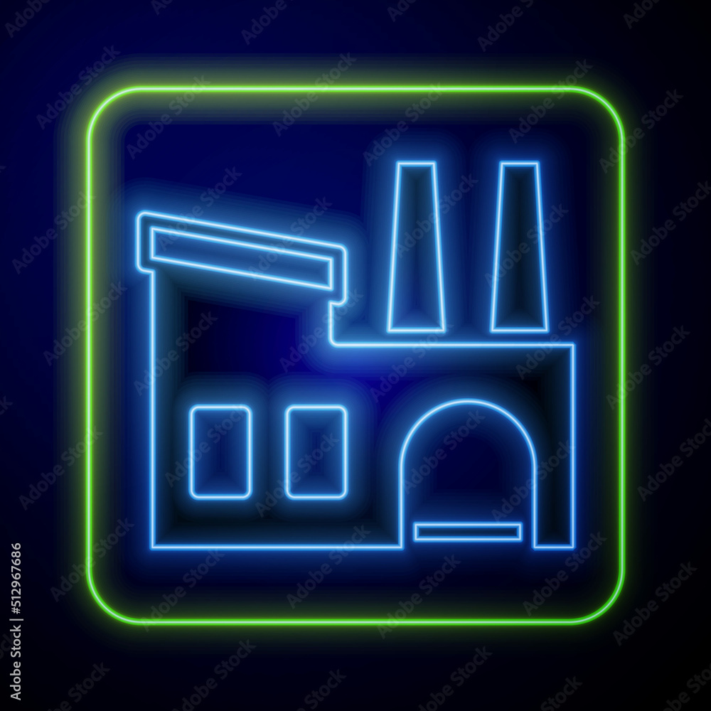 Glowing neon Factory icon isolated on blue background. Industrial building. Vector Glowing neon Factory icon isolated on blue background. Industrial building. Vector