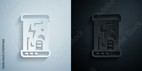 Paper cut Futuristic cryogenic capsules or containers icon isolated on grey and black background. Cryonic technology for humans or cryogenic chamber. Paper art style. Vector