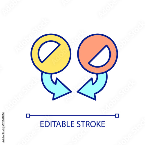 Business sectors integration RGB color icon. Different segments combine in one. Unity and cooperation. Isolated vector illustration. Simple filled line drawing. Editable stroke. Arial font used