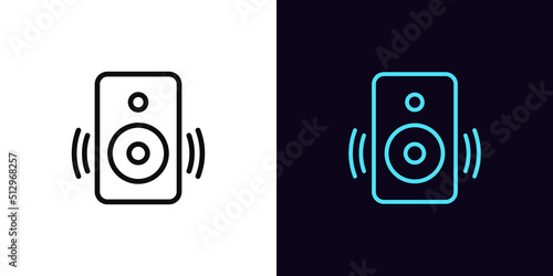 Outline music speaker icon, with editable stroke. Sound speaker with acoustic waves, loudspeaker pictogram. Audio box