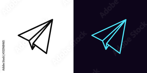 Outline paper plane icon, with editable stroke. Airplane silhouette, share and message sending pictogram. Letter mailing