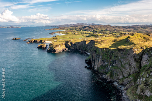 Aerial view of the Great Pollet Sea Arch, Fanad Peninsula, County Donegal, Ireland