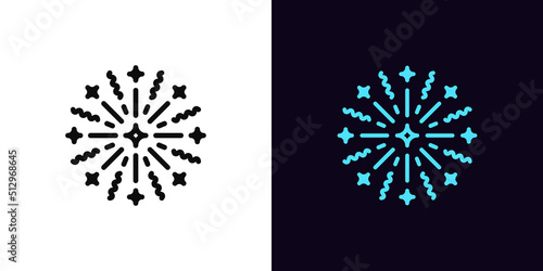 Outline firework icon, with editable stroke. Firework explosion silhouette, starburst pictogram. Festive firework burst