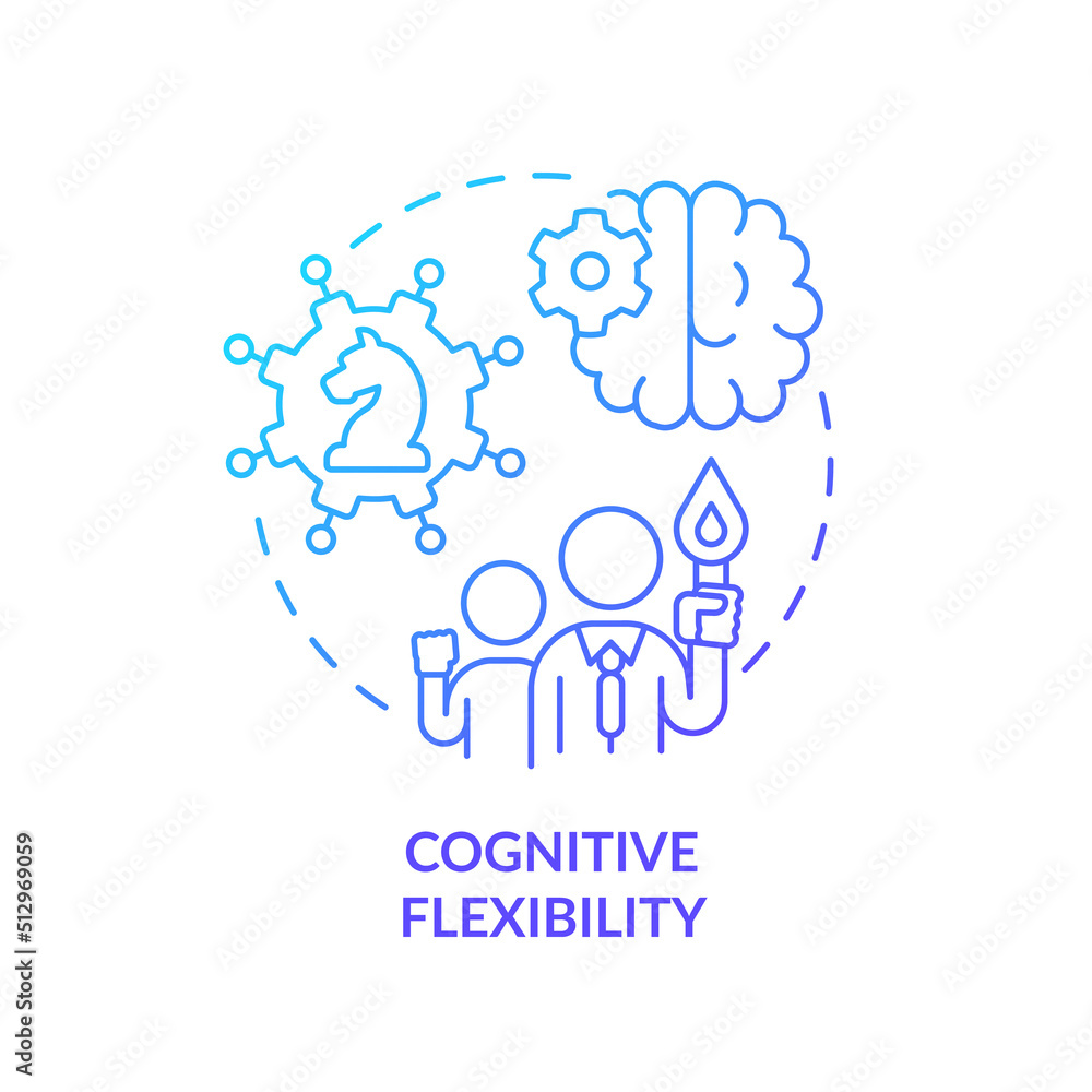 Cognitive flexibility blue gradient concept icon. Mental ability to adjust. Leader flexibility type abstract idea thin line illustration. Isolated outline drawing. Myriad Pro-Bold fonts used Cognitive flexibility blue gradient concept icon. Mental ability to adjust. Leader flexibility type abstract idea thin line illustration. Isolated outline drawing. Myriad Pro-Bold fonts used