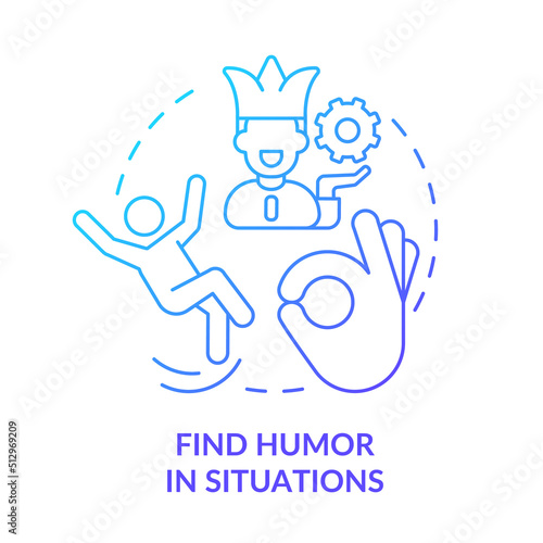 Find humor in situations blue gradient concept icon. Witty banter and joking. Dealing with change abstract idea thin line illustration. Isolated outline drawing. Myriad Pro-Bold fonts used photo
